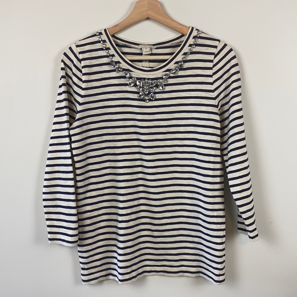 J. Crew Striped Breton tee with Rhinestone Bling